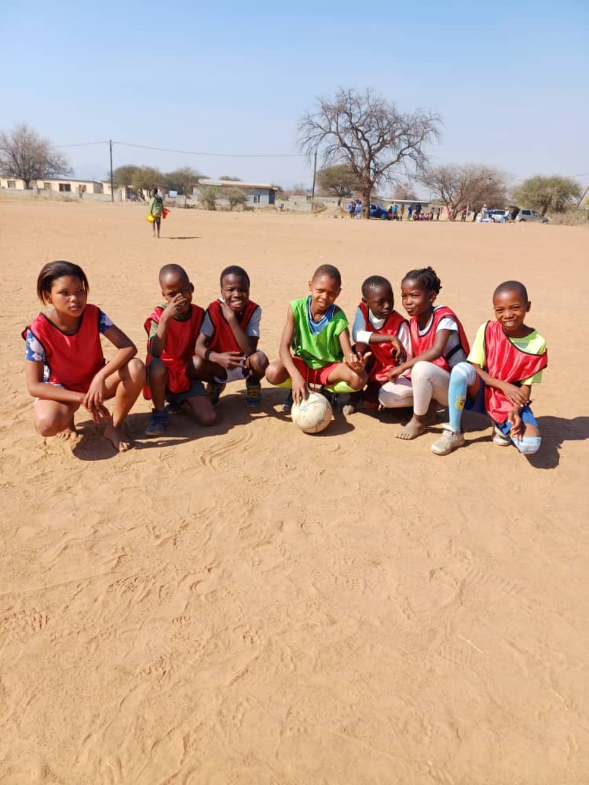 Young footballers together on a field